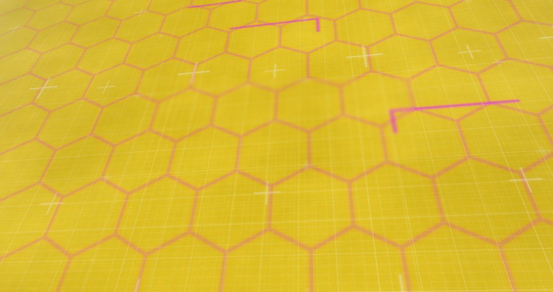 Abstract Network of Hexagons with Red Glowing Lines on Yellow Background