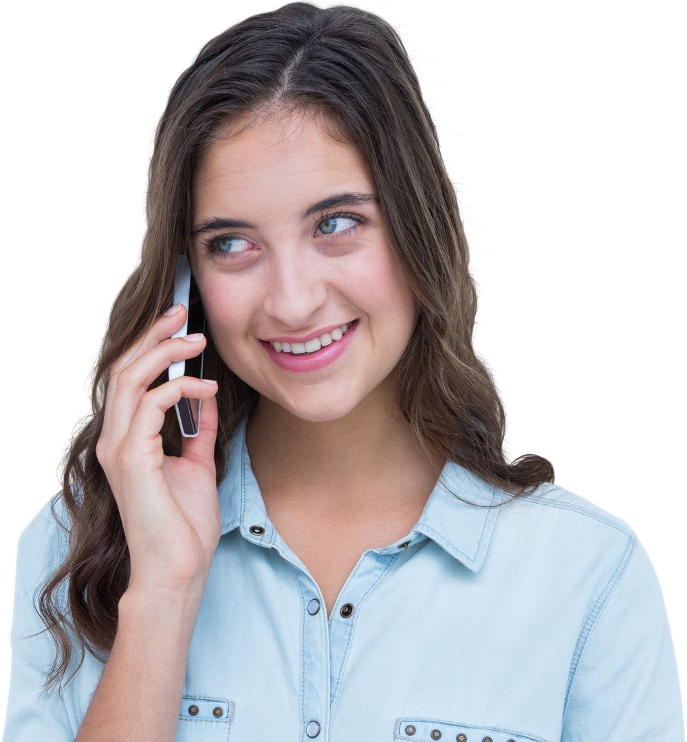 Transparent smiling young woman talking on smartphone - Download Free Stock Images Pikwizard.com