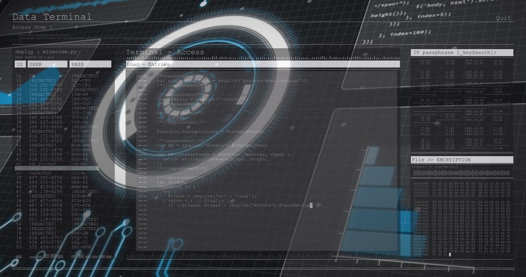 Futuristic Interface Displaying Data Processing and Encryption - Free Images, Stock Photos and Pictures on Pikwizard.com