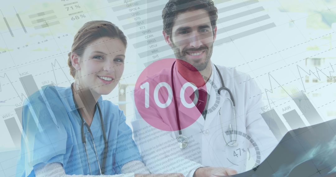 Caucasian Doctors Analyzing Infographic Health Reports Virtually