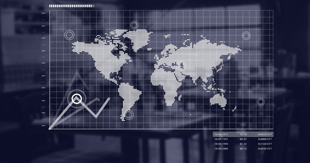 World Map and Financial Data Overlay in Modern Office