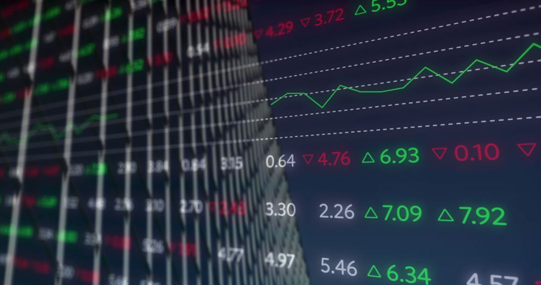 Stock Market Data Against Skyscraper Representing Global Economy