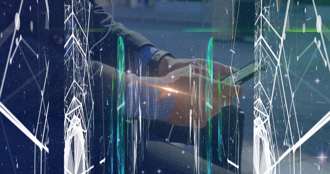 Modern Professional Using Smartphone with Futuristic Data Overlay