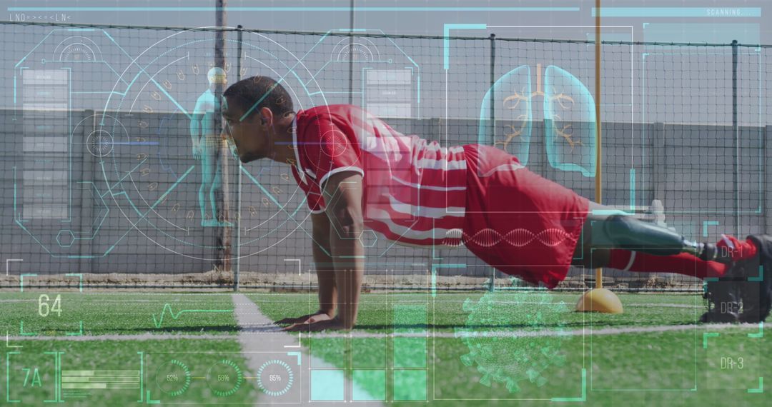 Athlete Analyzing Training Performance with Digital Interface