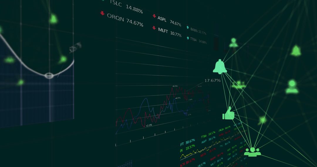 Data Network Overlaid on Analytics and Finance Visualization