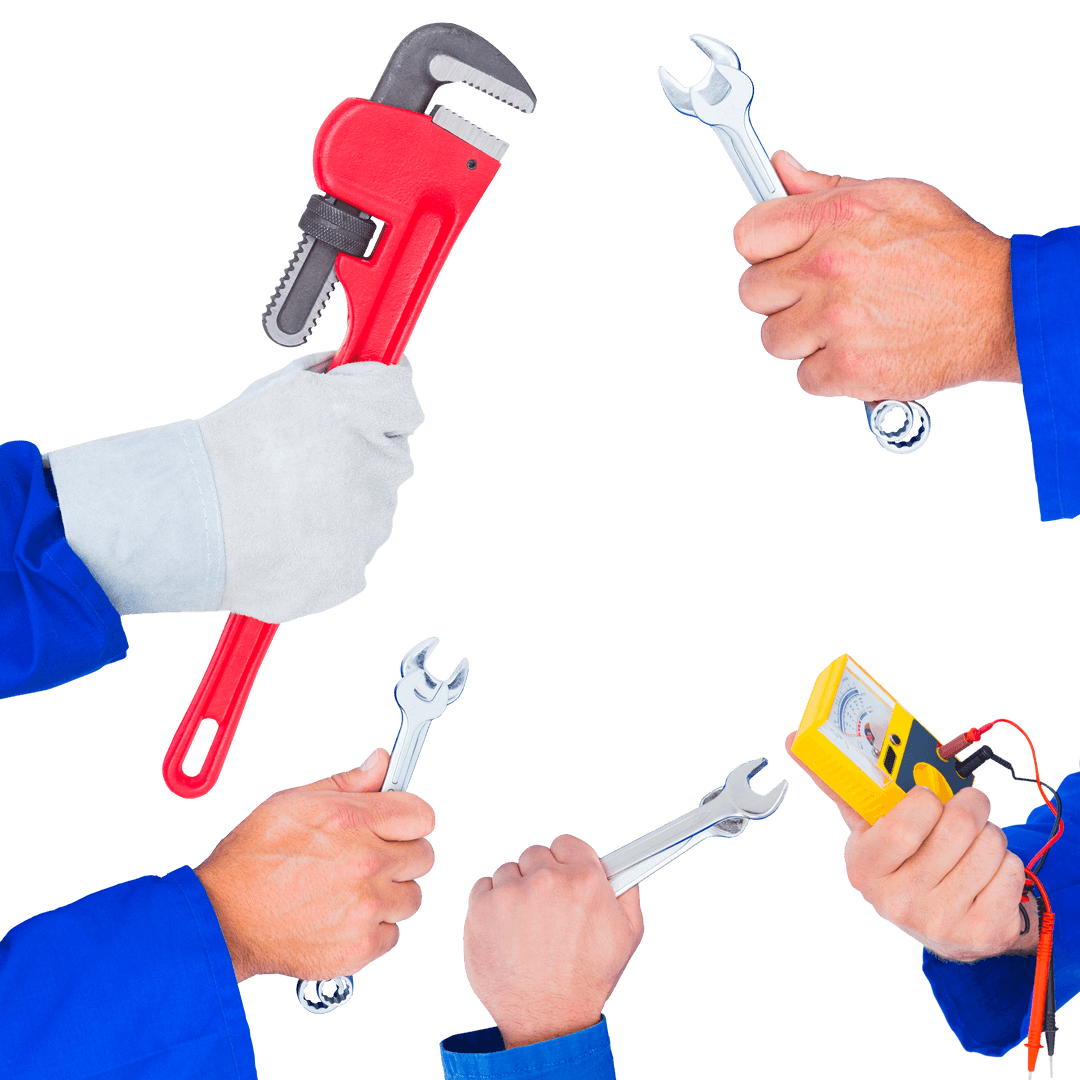Worker Hands Holding Tools Isolated on Transparent Background
