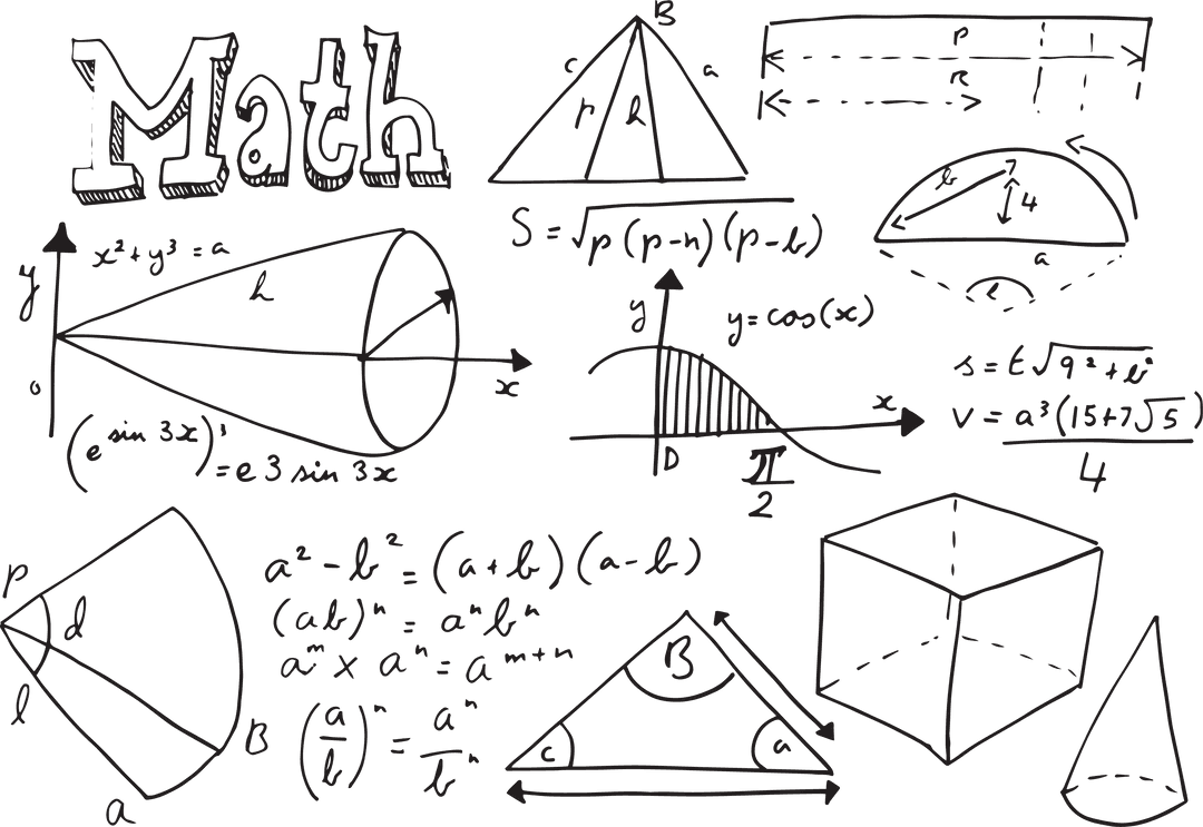 Transparent Geometric Shapes and Math Formulae Sketch