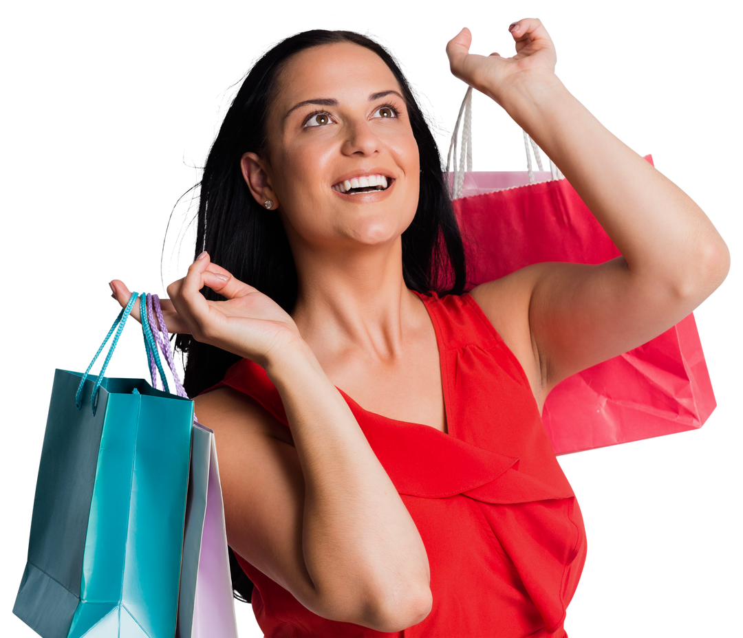 Joyful Woman Holding Shopping Bags isolated on Transparent Background - Download Free Stock Images Pikwizard.com