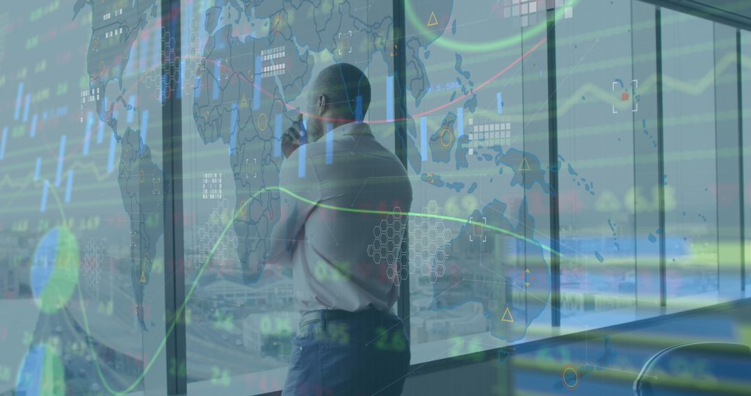 Businessman Analyzing Global Market Data With Futuristic Digital Interface