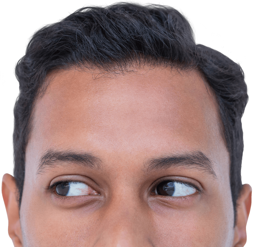 Transparent Close-Up of Curious Man Looking Sideways