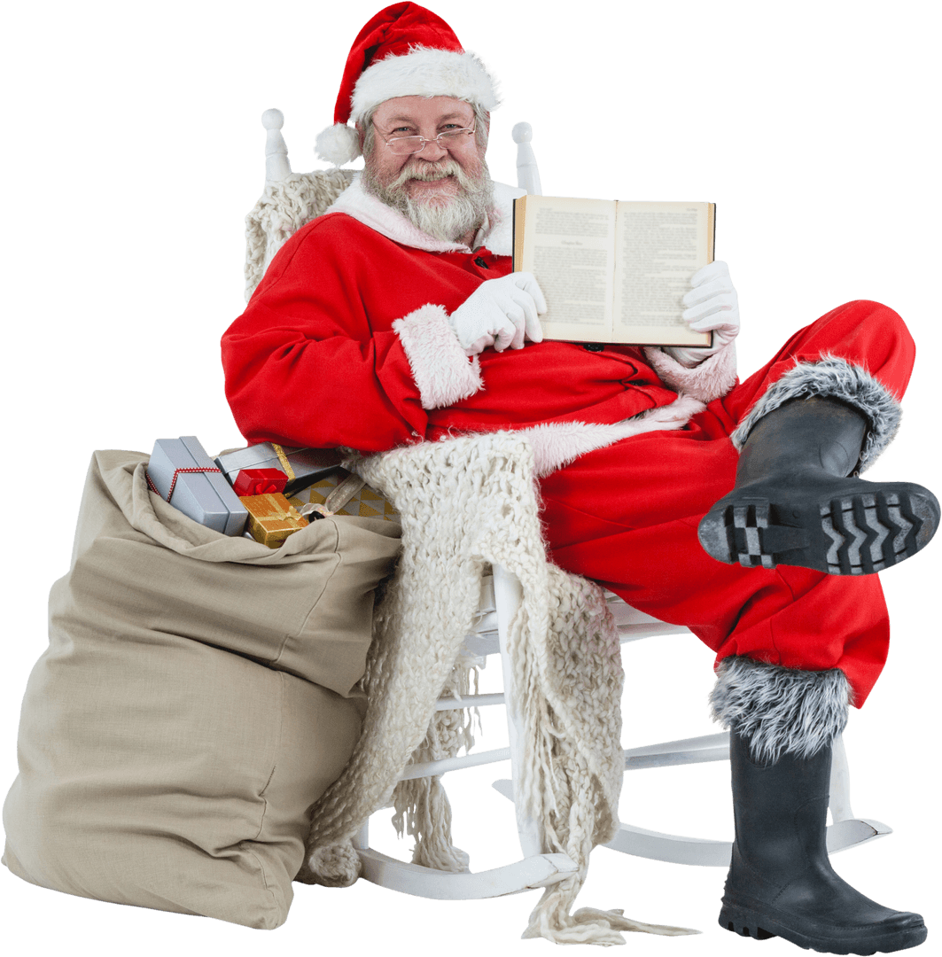 Transparent Santa Claus Reading Bible with Gifts and Sack