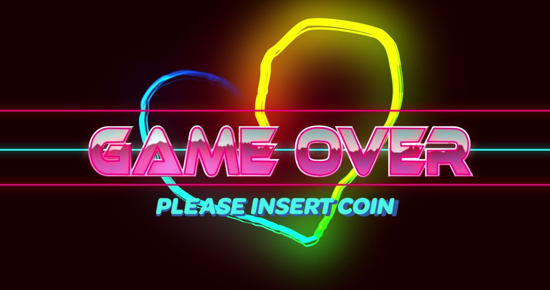 Retro Neon Game Over Sign with Heart and Text