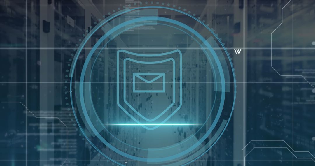 Digital Shield Icon Overlaying Data Server Background