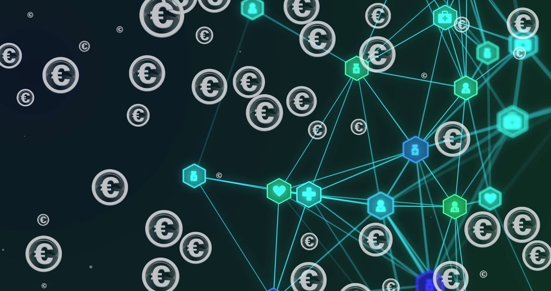 Futuristic Digital Currency Network with Blinking Euro Symbols