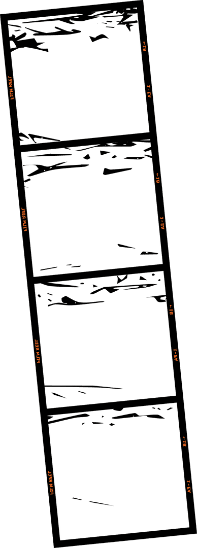 Distressed Transparent Film Strip with Ink Spatter Design