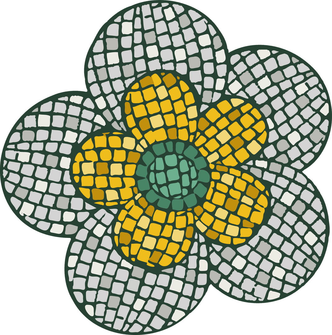 Transparent Mosaic Flower with Vibrant Yellow and Gray Petals