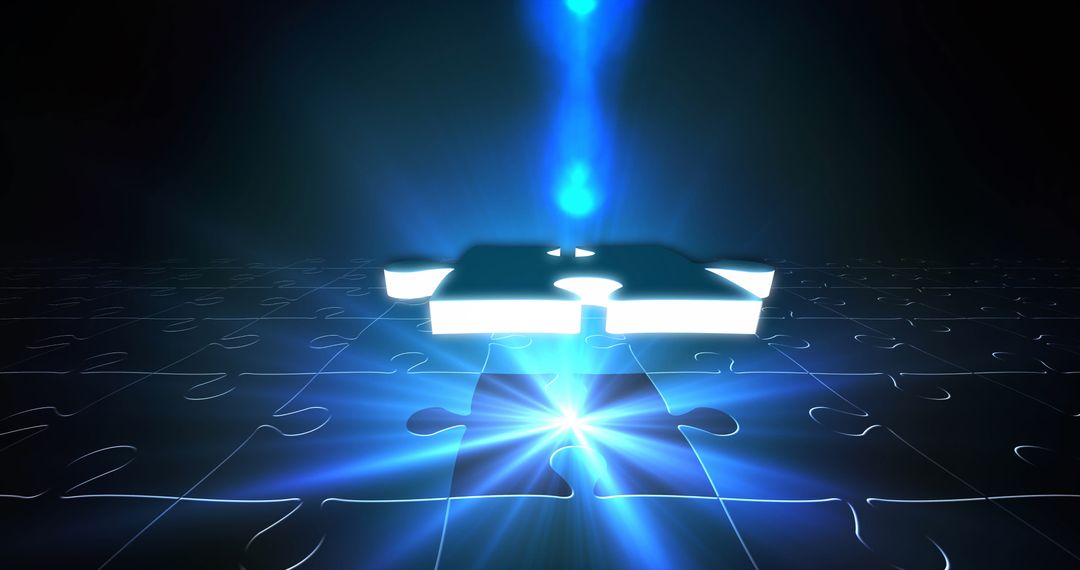 Blue Puzzle Piece Illuminated with Radiant Light