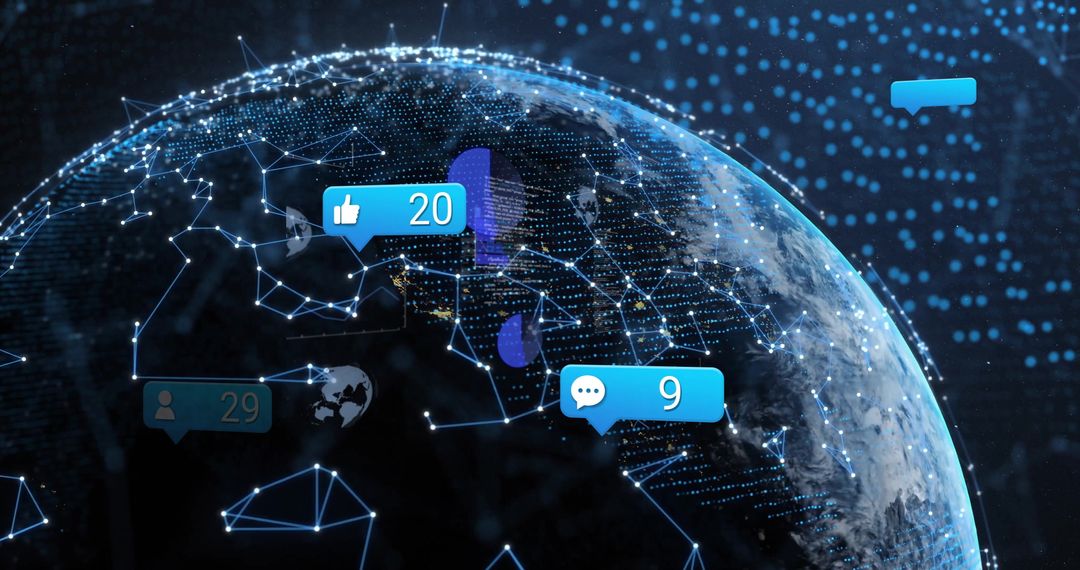 Global Connectivity with Network Mesh and Social Media Icons