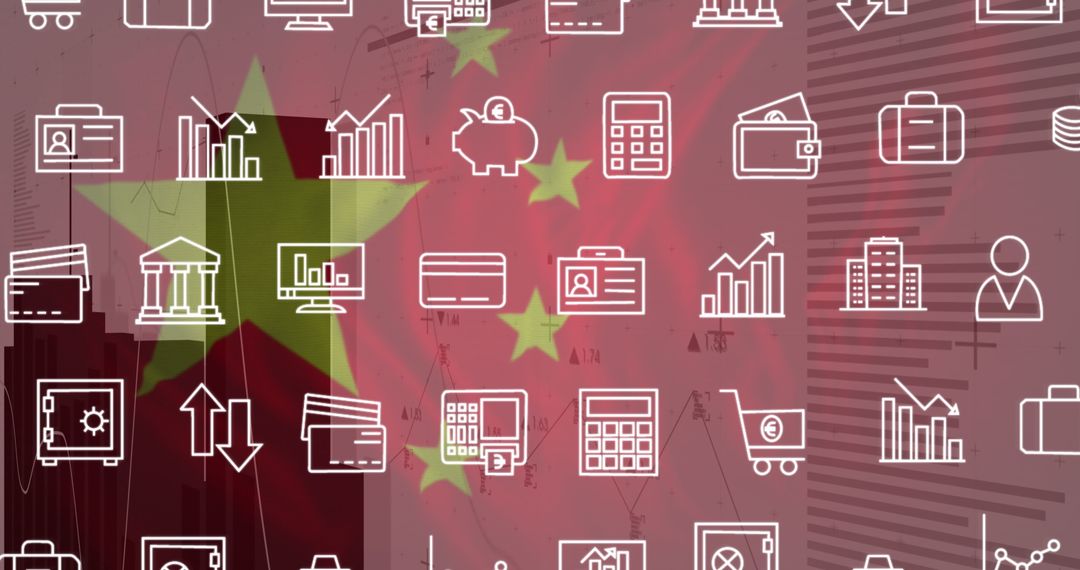 Chinese Flag with Digital Finance Icons Symbolizing Economic Growth
