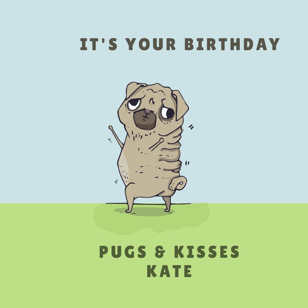 Cheerful Pug Cartoon Birthday Greeting Card