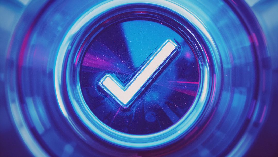 Futuristic Checkmark Symbol with Sci-Fi Glow and Digital Aura