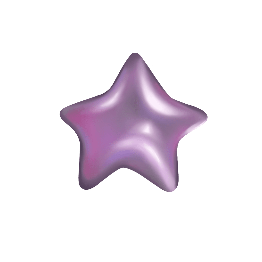 3D Floating Lavender Star with Metallic Gradients on Transparent Background