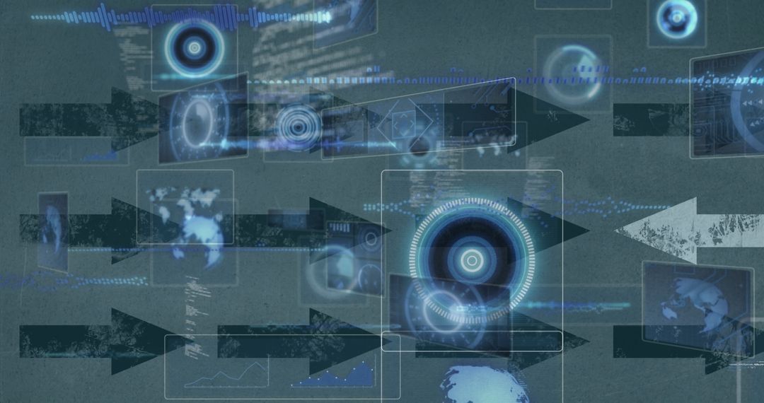 Abstract Digital Interface with Arrows and Data Graphics