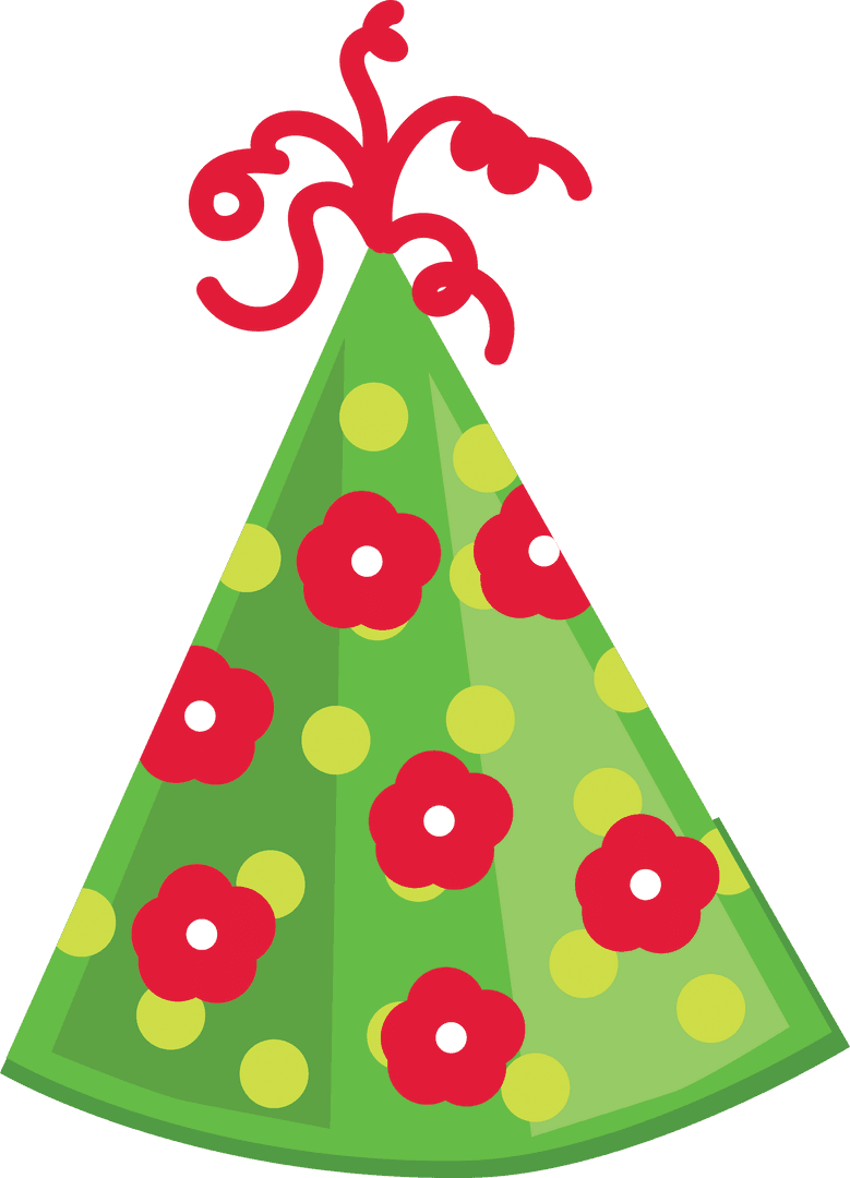 Festive Party Hat with Floral Design on Transparent Background