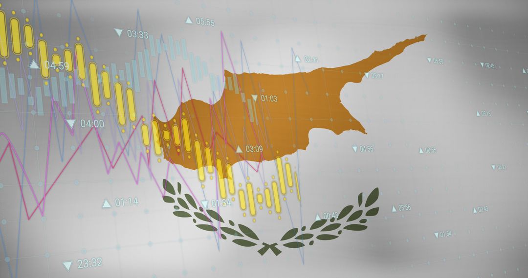 Cyprus Flag Overlay on Financial Data Analysis Visualization