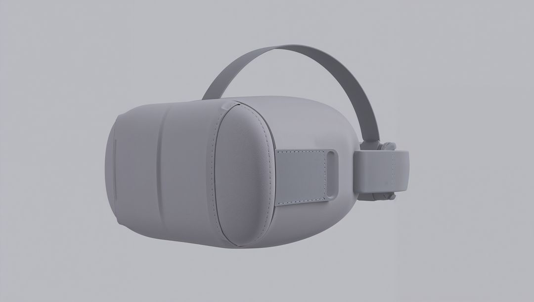 Monochrome Virtual Reality Headset with Padded Face Cushion Floating on Gray Background