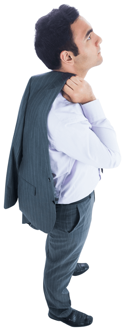 Thoughtful Businessman Holding Suit Jacket Transparent Background