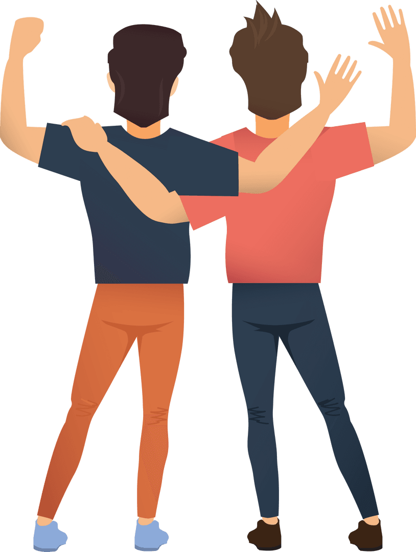 Male Friends Embracing on Transparent Background