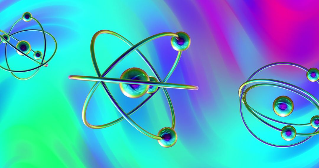 3D Atomic Models Floating in Colorful Abstract Background - Free Images, Stock Photos and Pictures on Pikwizard.com