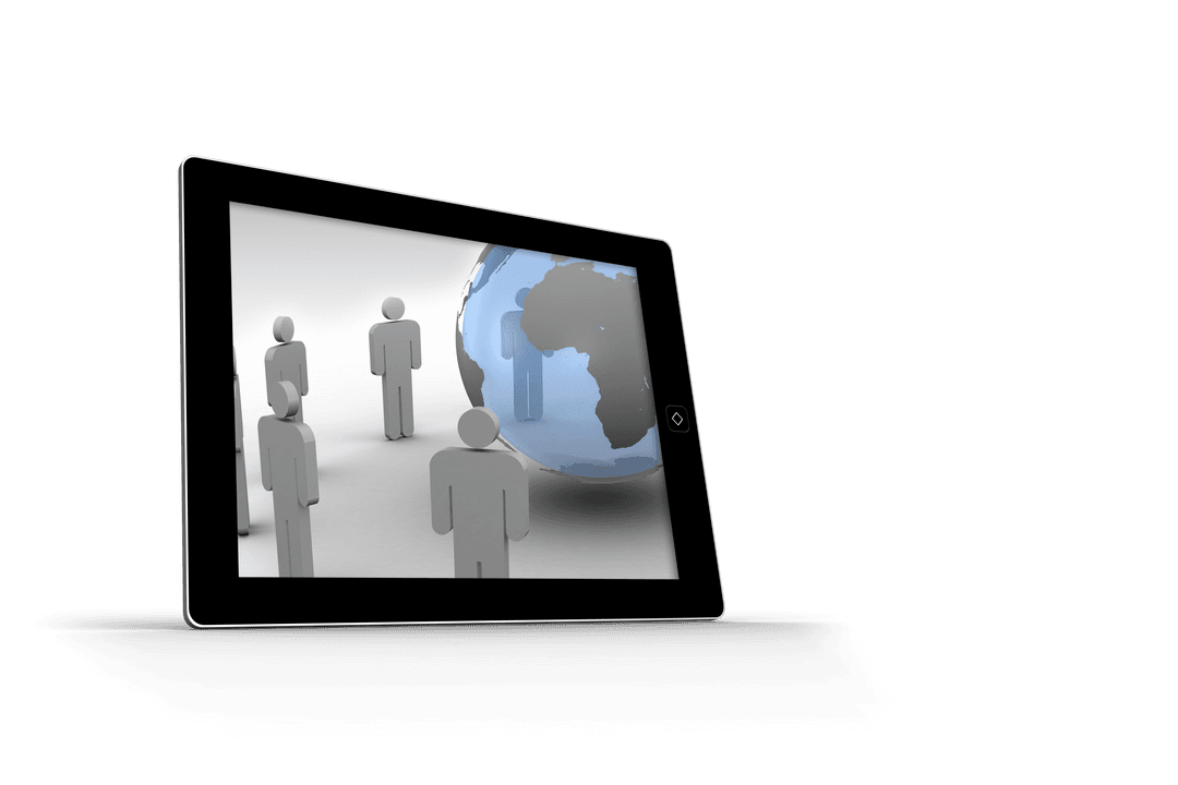 Transparent Tablet Displaying Virtual Figures World Concept