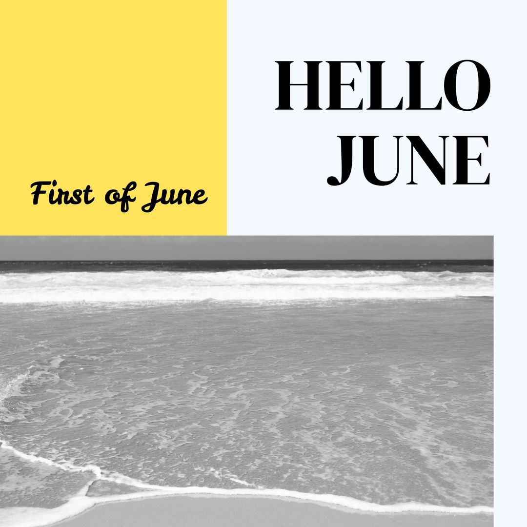 Hello June Text with Serene Beach Illustration