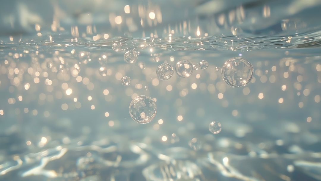 Tranquil Underwater Bubbles Rising to Sunlit Surface