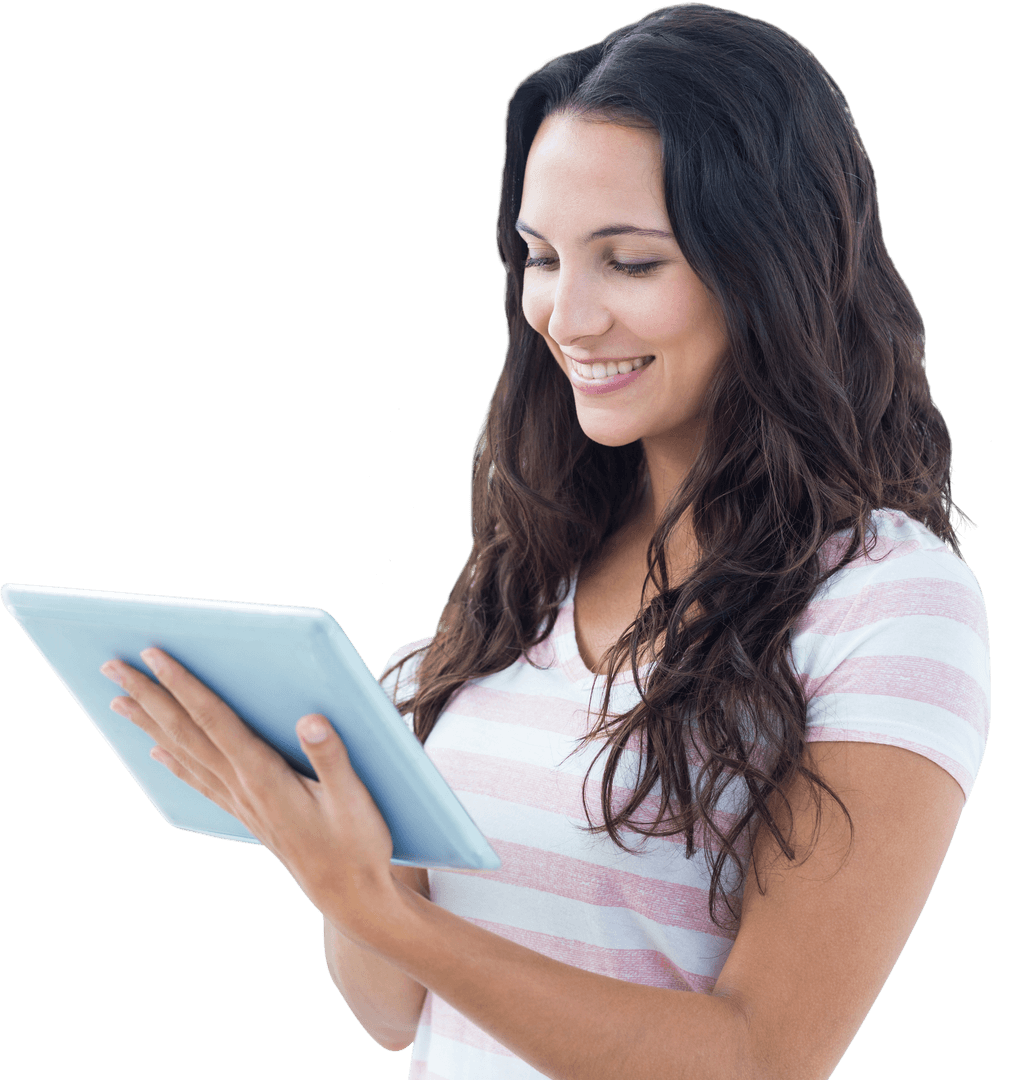 Transparent Image of Joyful Woman Using Tablet