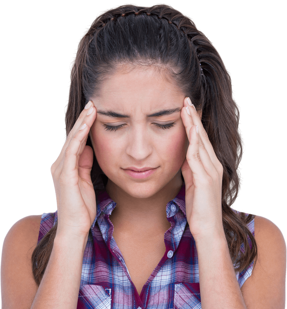 Upset Woman Suffering from Headache on Transparent Background