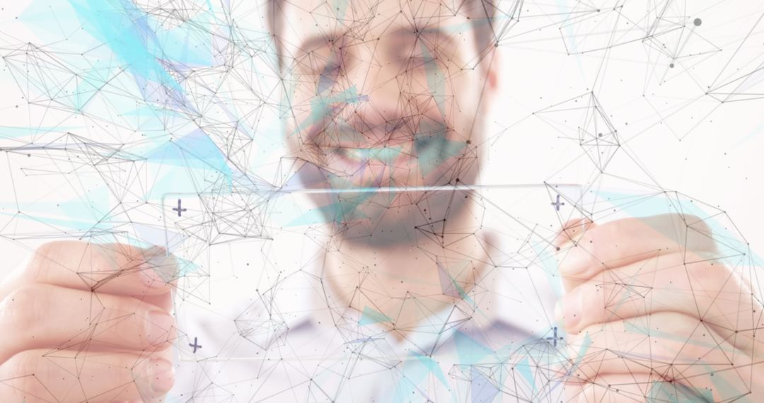 Businessman with Interactive Screen and Digital Network Connections