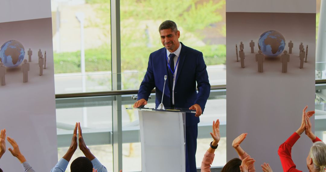 Confident Speaker Addressing Seminar Audience