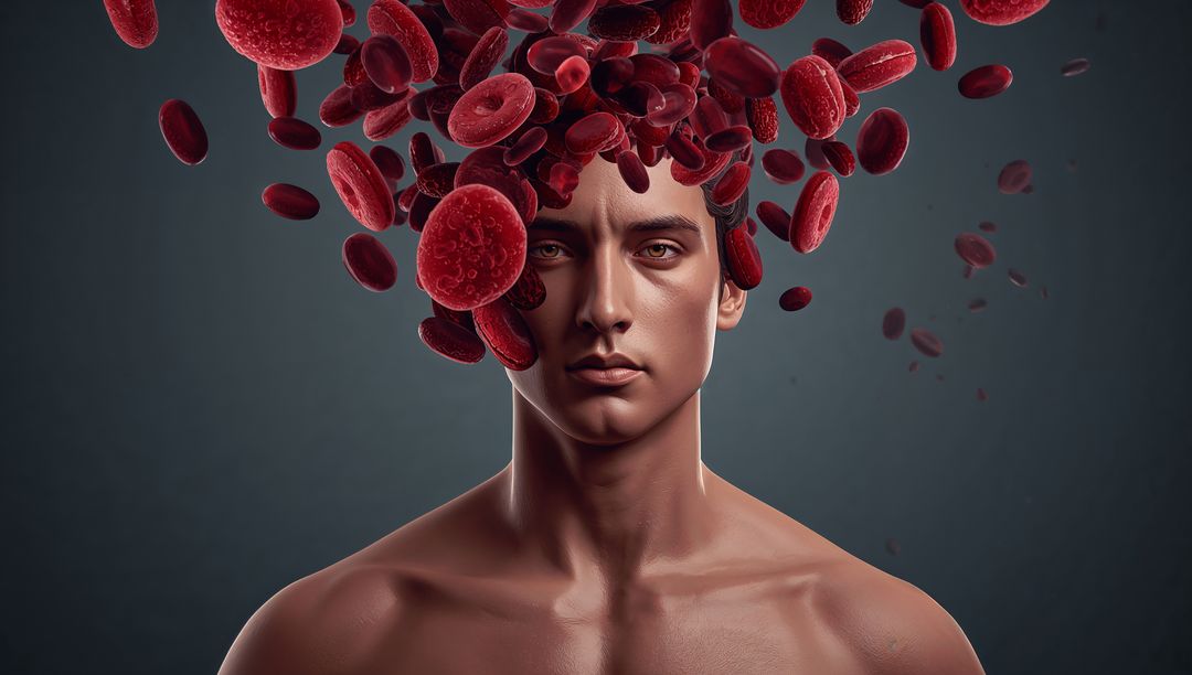 AI-Generated Guy and Blood Cells Swimming Around Mimicking an Art Form
