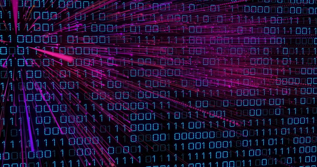 Futuristic Binary Code with Neon Light Streaks Symbolizing Cybersecurity