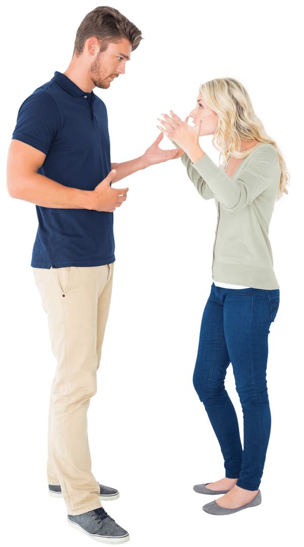 Transparent Arguing Couple Anxious Conversation Standing Interaction
