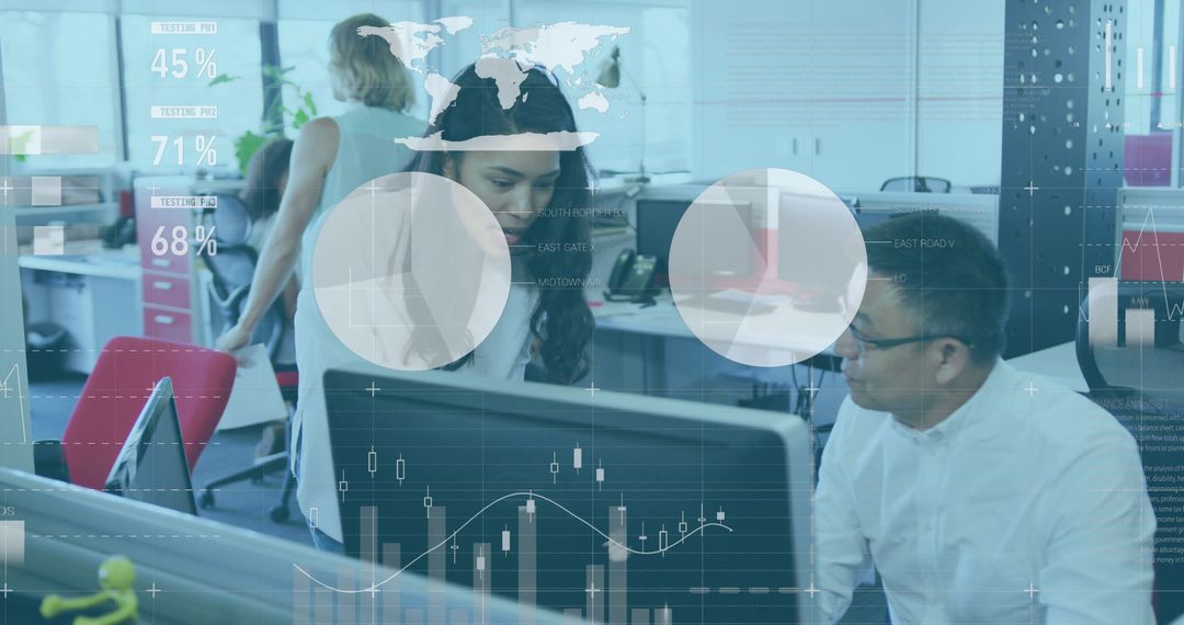 Global Business Team Analyzing Financial Data in Modern Office