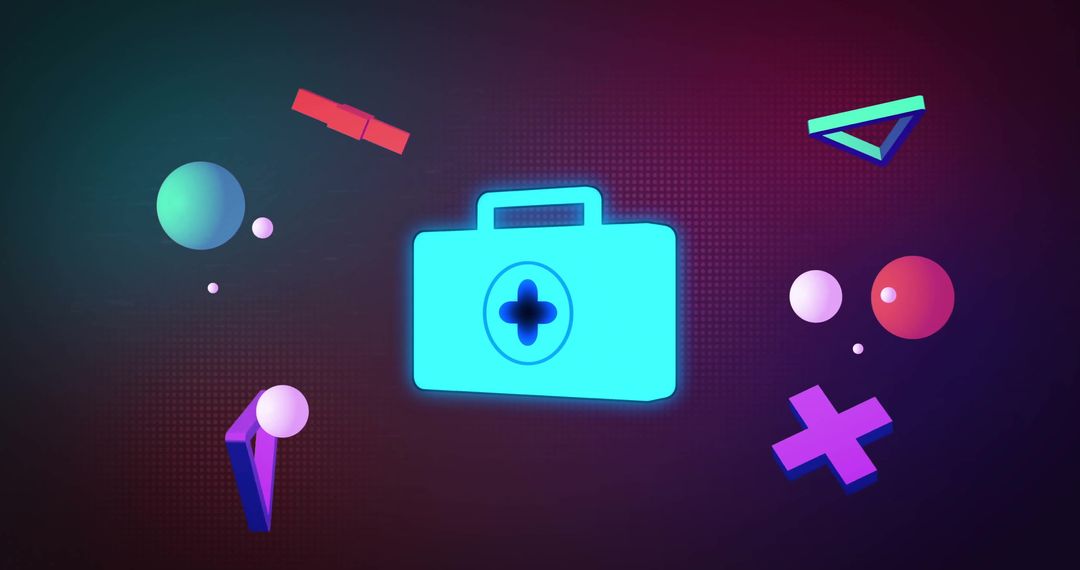 Glowing First Aid Icon with Abstract Shapes on Dark Background