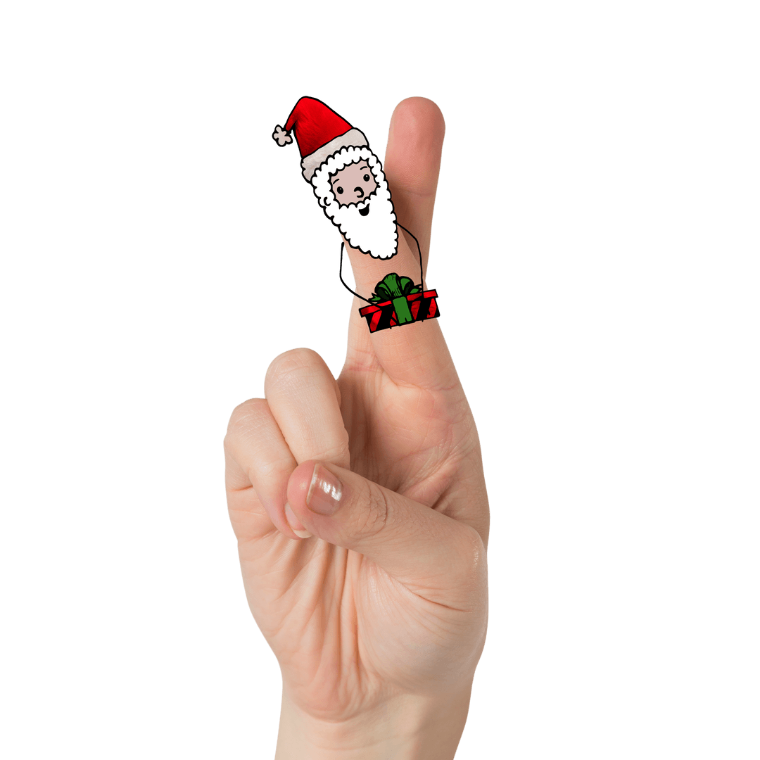 Hand with Santa Puppet Illustrating Christmas Cheer on Transparent Background