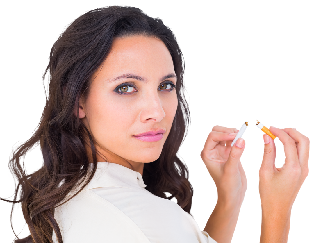 Transparent Brunette Woman Snapping Cigarette Breaking Bad Habit - Download Free Stock Images Pikwizard.com