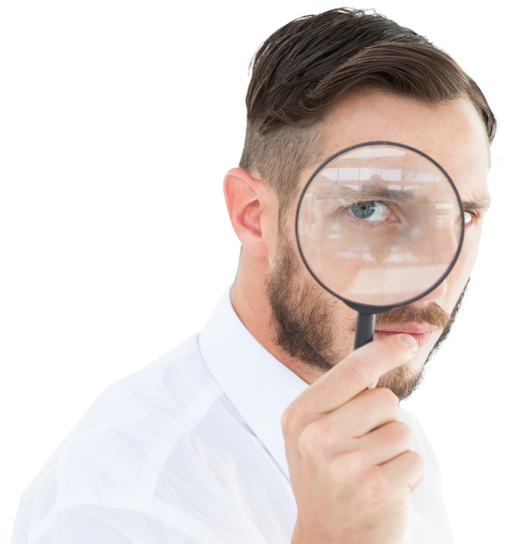 Focused businessman looking through transparent magnifying glass - Download Free Stock Images Pikwizard.com