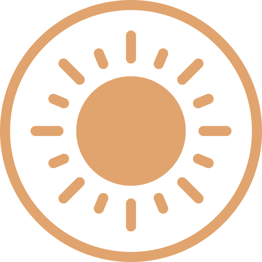 Stylized Sun Icon with Rays on Transparent Background