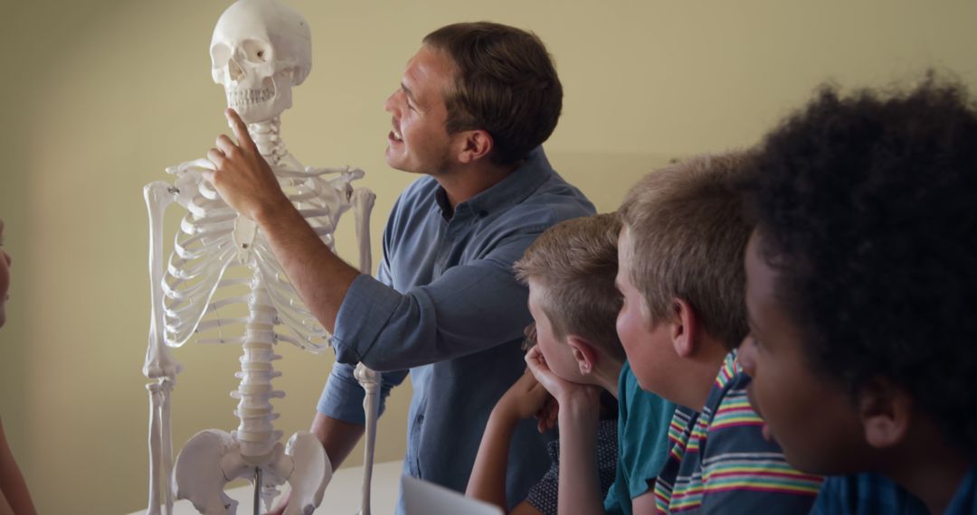 Teacher Explaining Human Skeleton to Diverse Group of Students in Classroom - Free Images, Stock Photos and Pictures on Pikwizard.com
